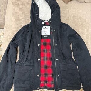 Hollister heritage collection Black stretch Jacket with Red plaid Lining small